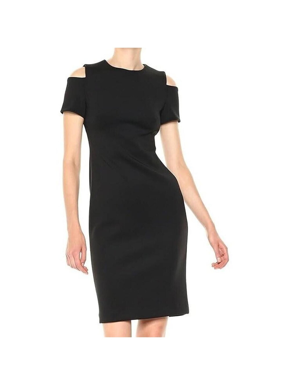 Calvin Klein Size 12 NWOT Black Short Cold Shoulder Sleeve Scuba Knit Dress
